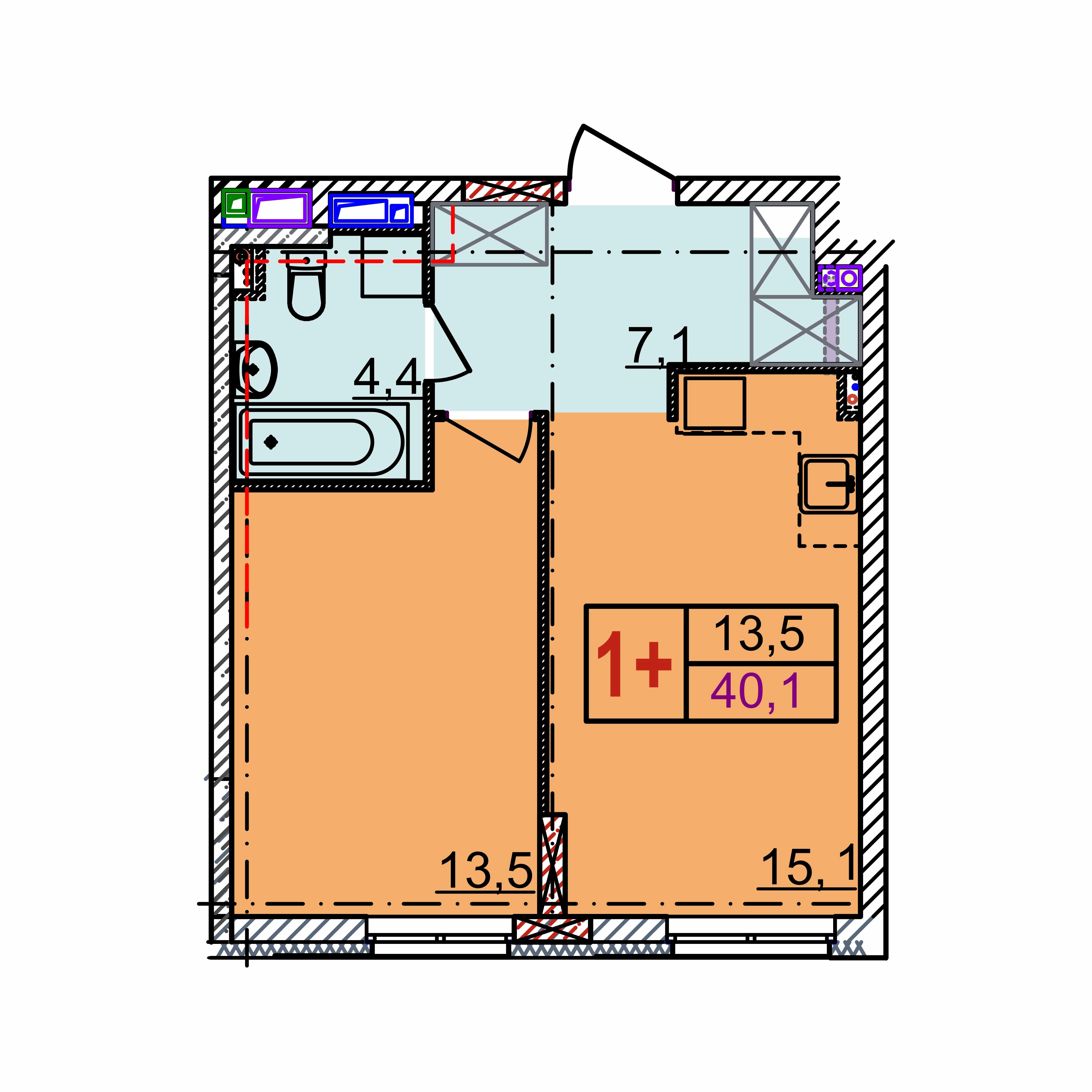 Планировка 1-комн. 3