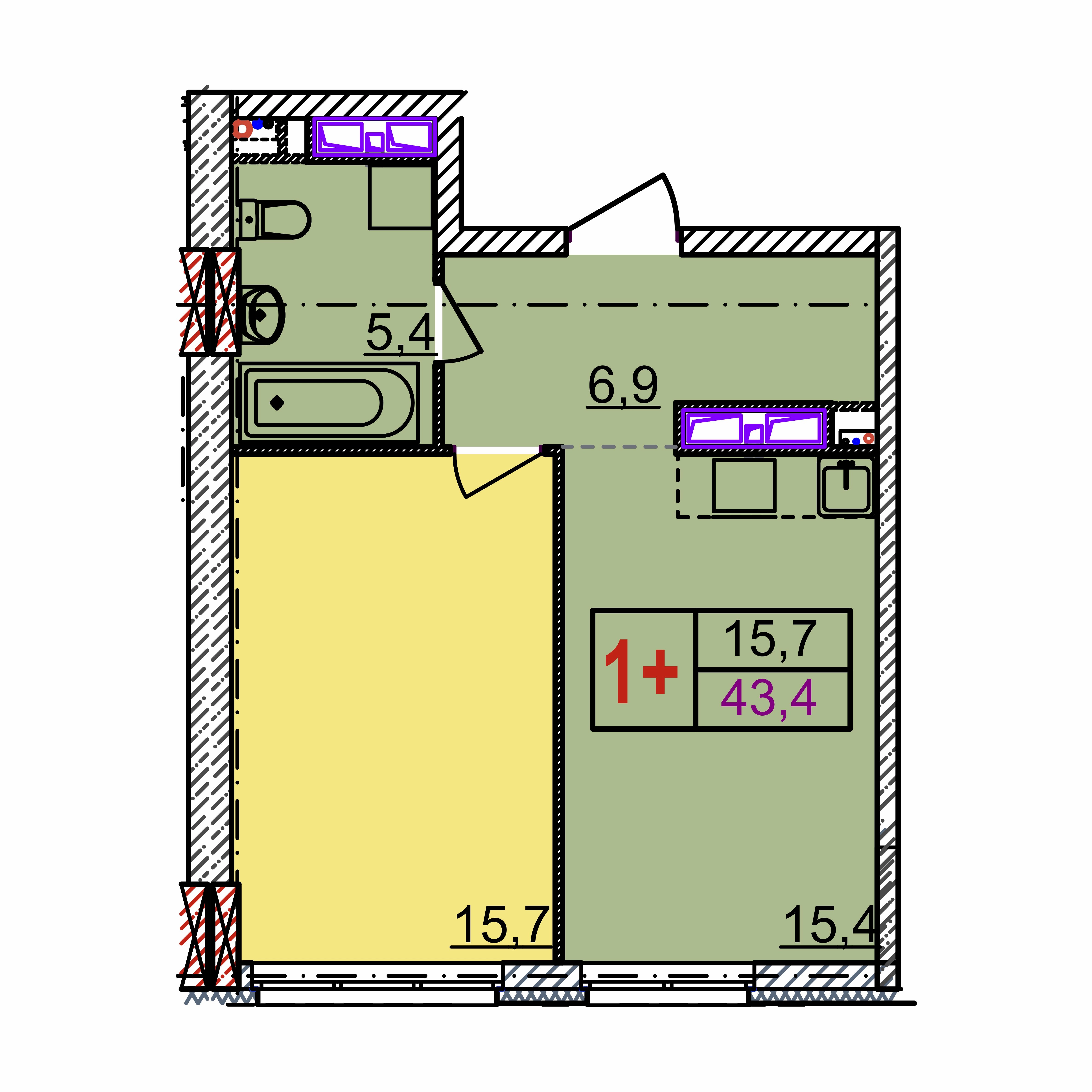 Планировка 1-комн. 3