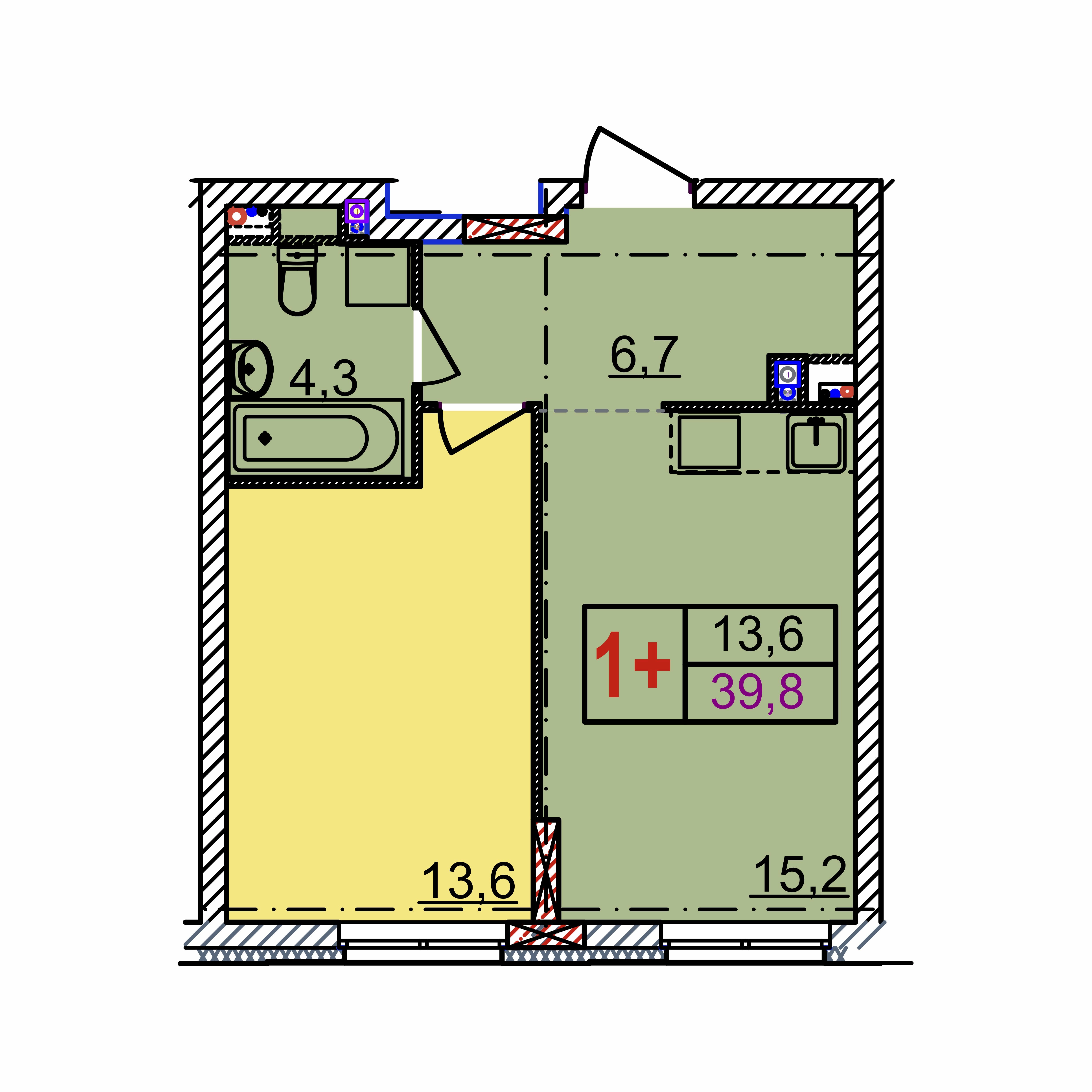1-комнатная квартира, 39.8 кв.м, ЖК Квартет, изображение-3
