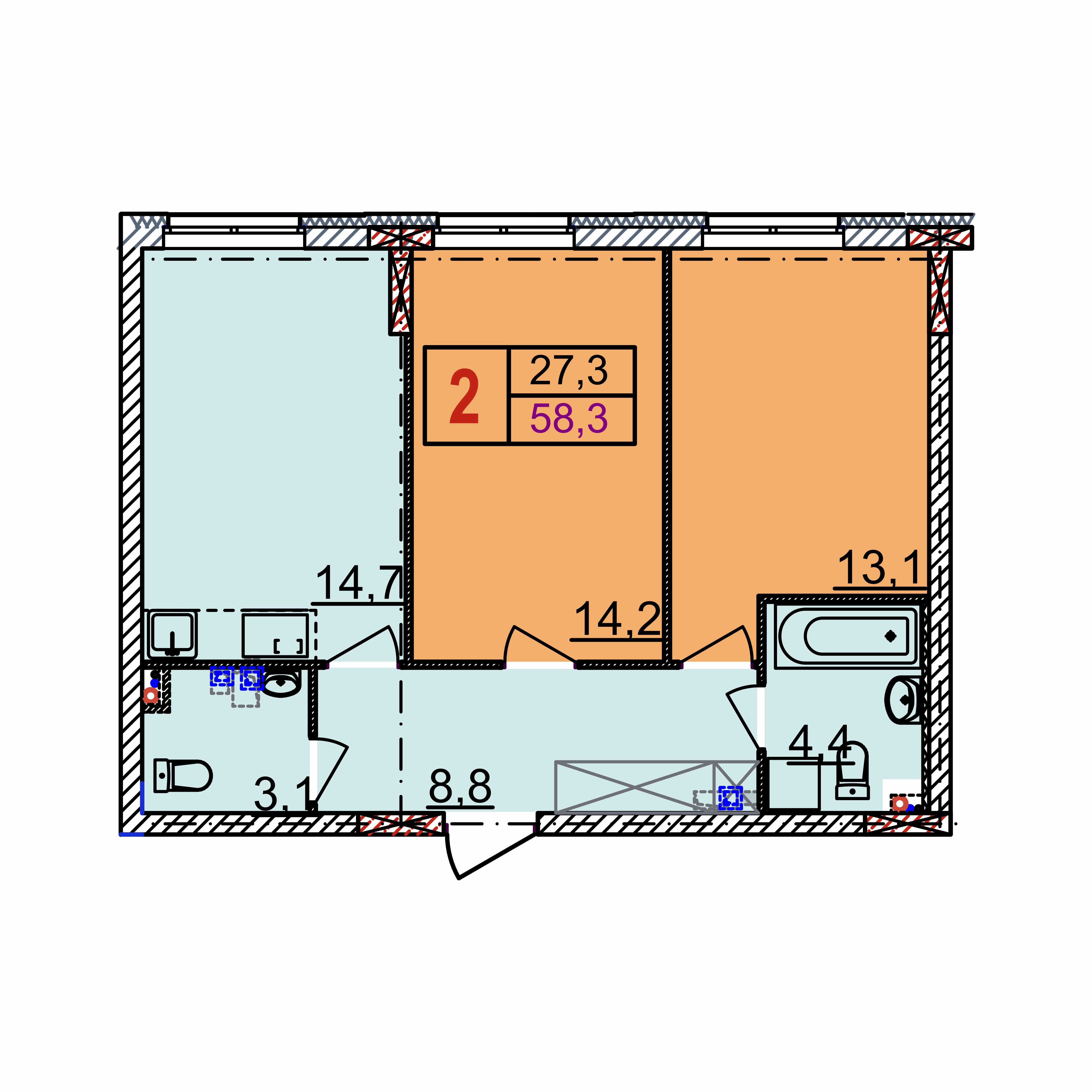 2-комнатная квартира, 58.3 кв.м, ЖК Квартет, изображение-2