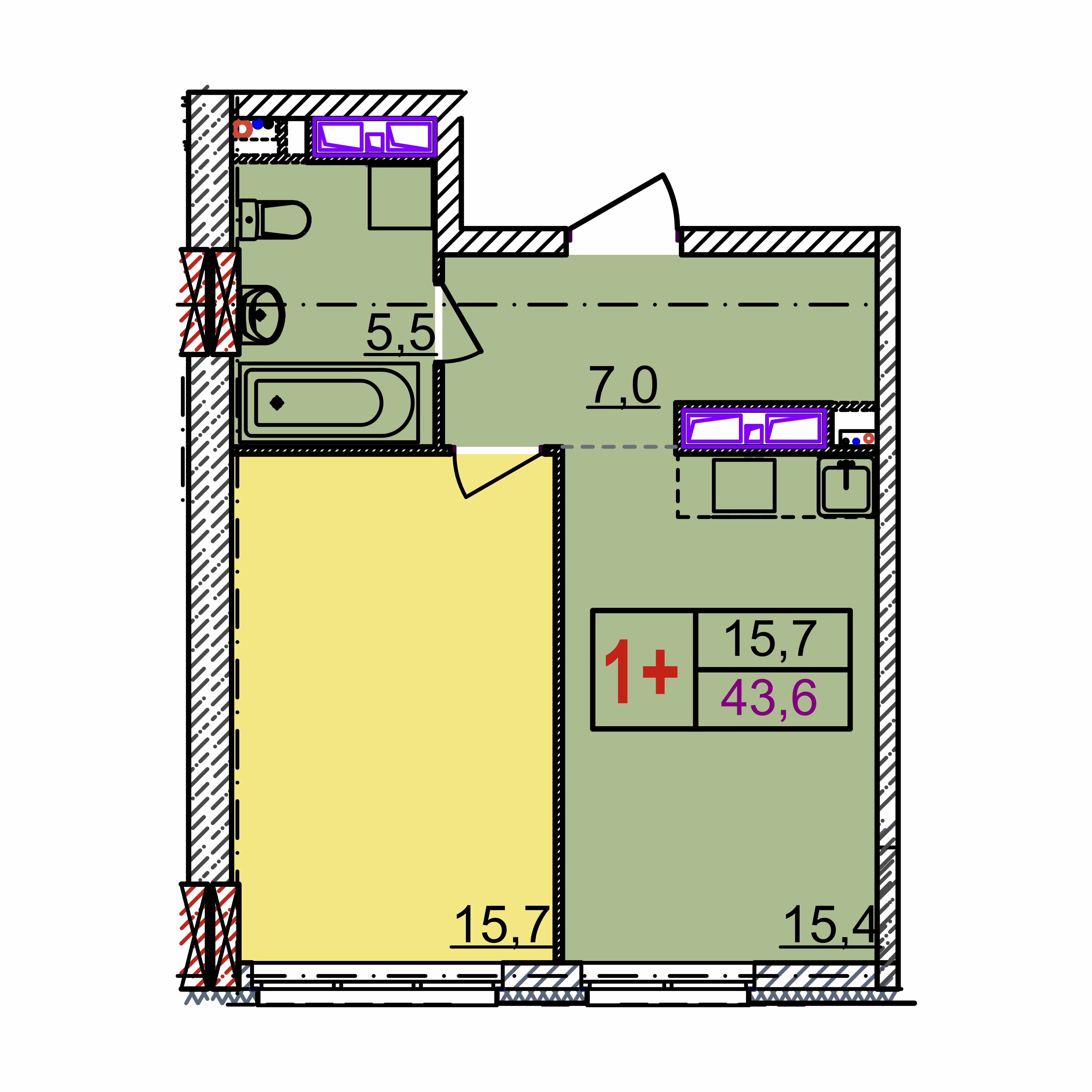 Планировка 1-комн. 5