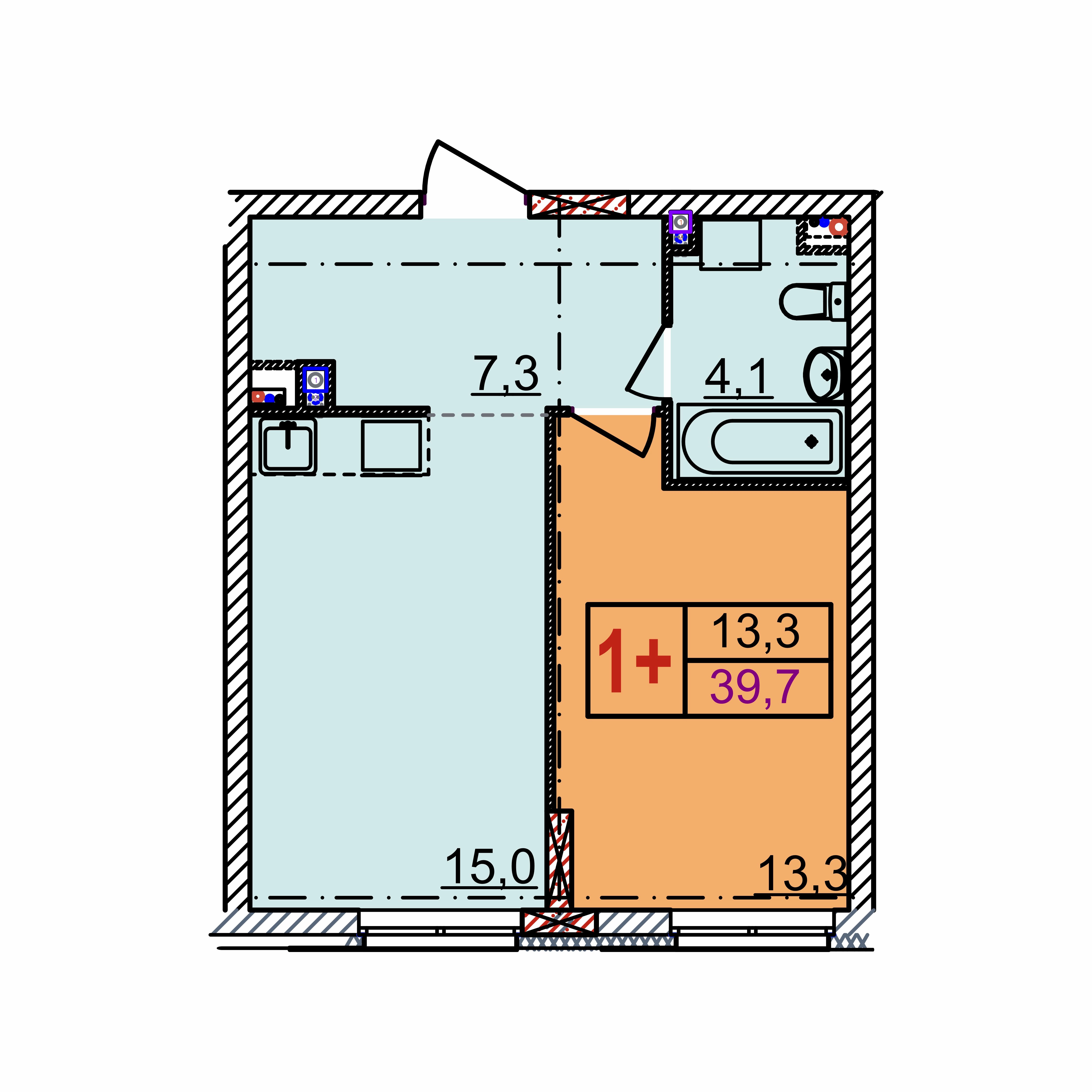 Планировка 1-комн. 3