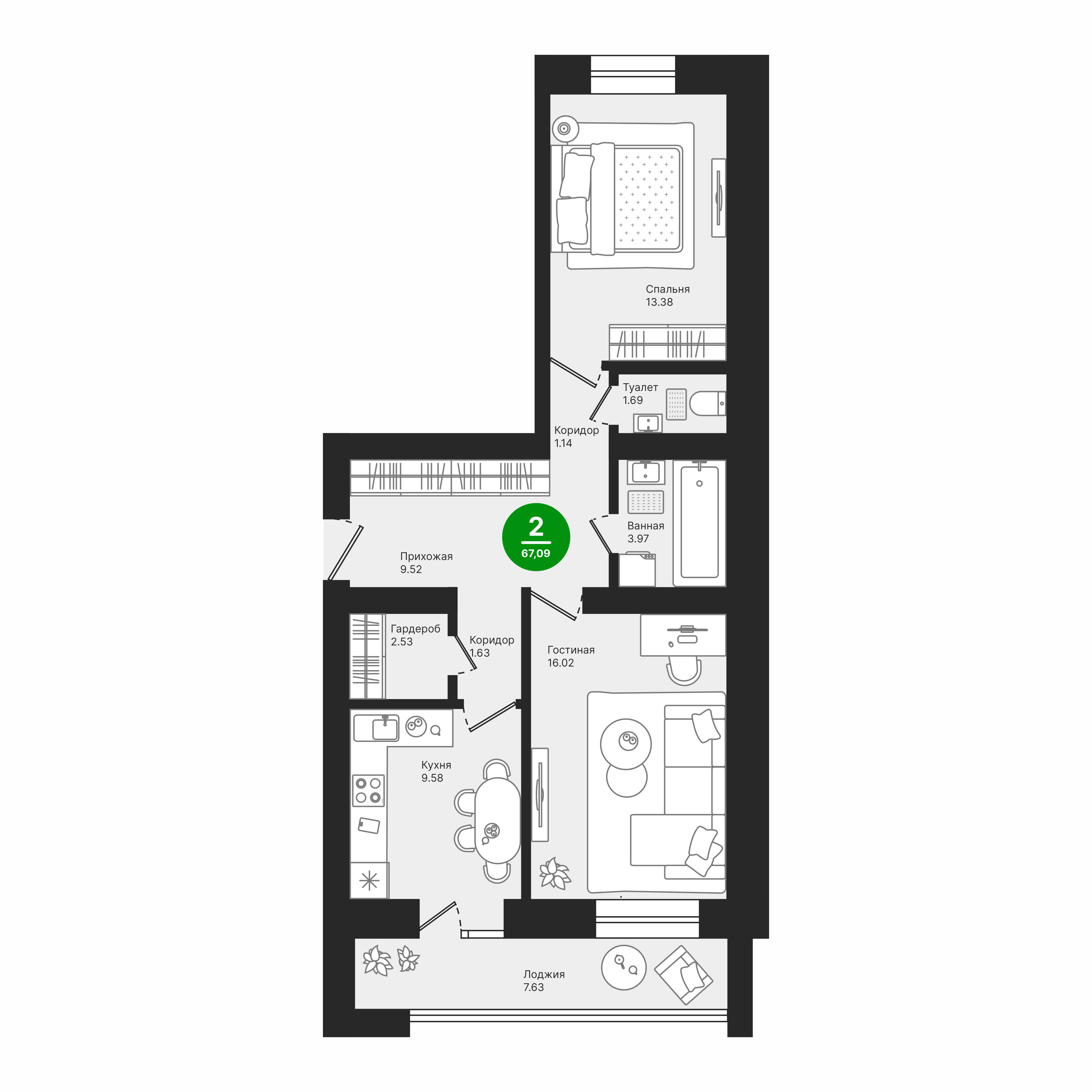 Планировка 2-комн. 3