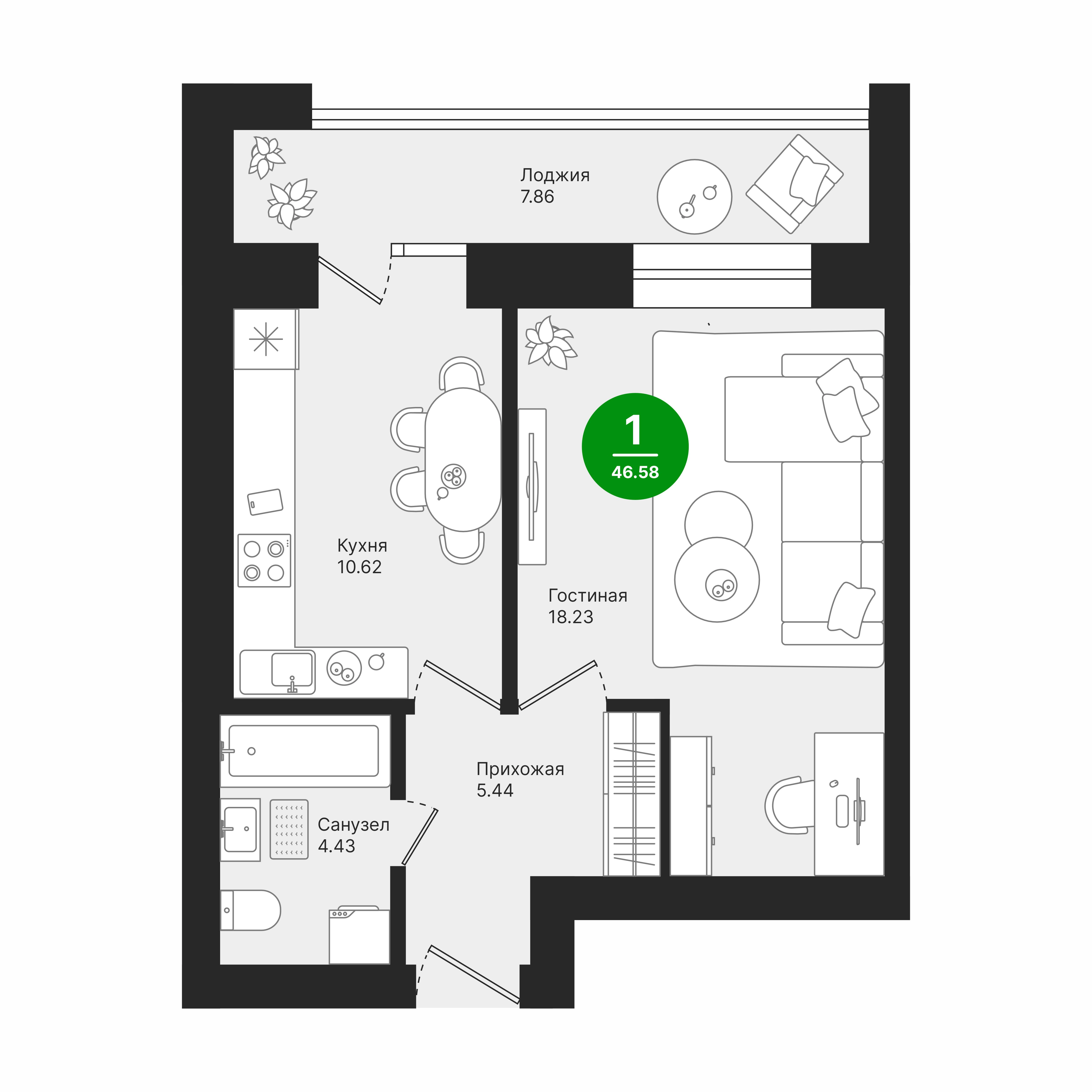 Планировка 1-комн. 3