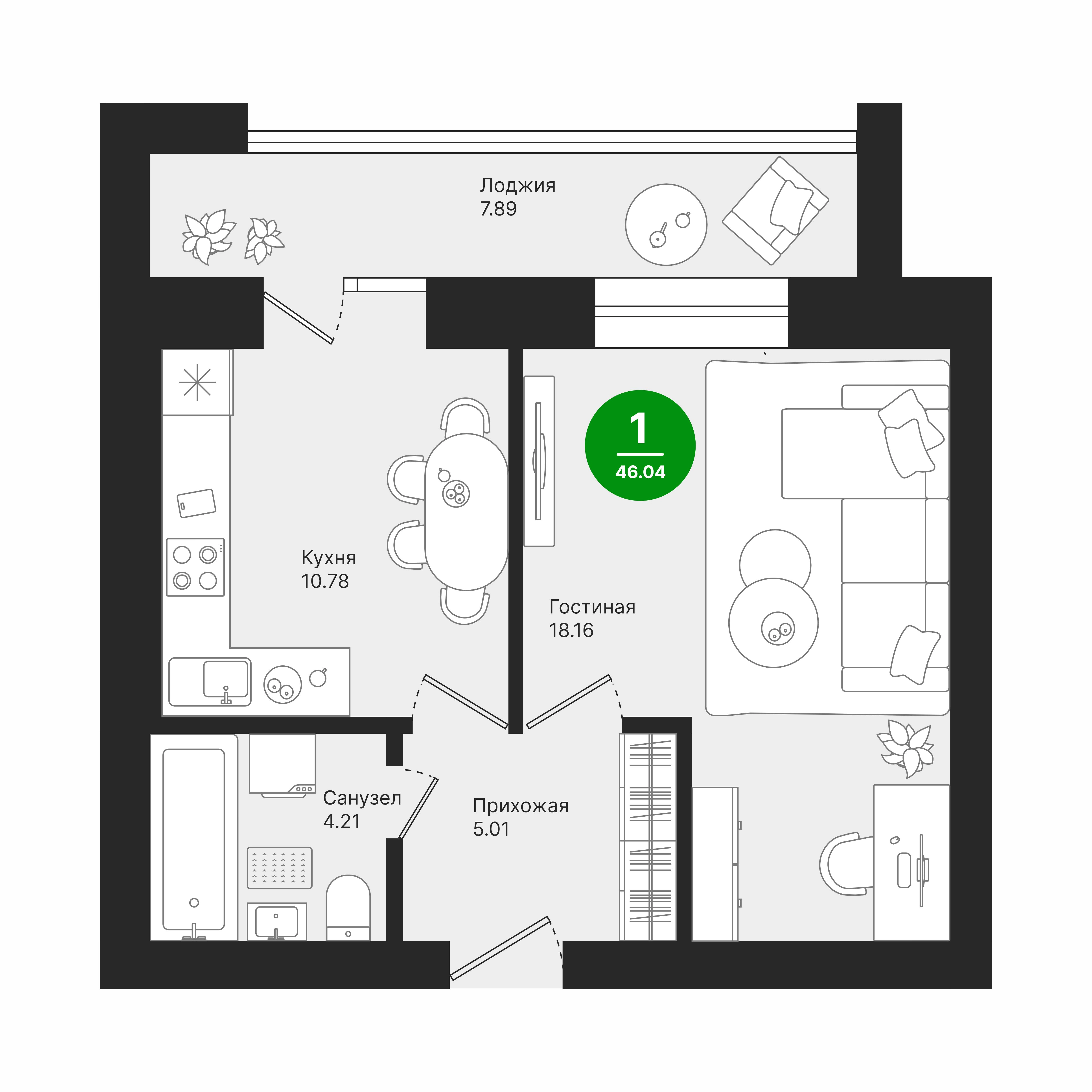 Планировка 1-комн. 3