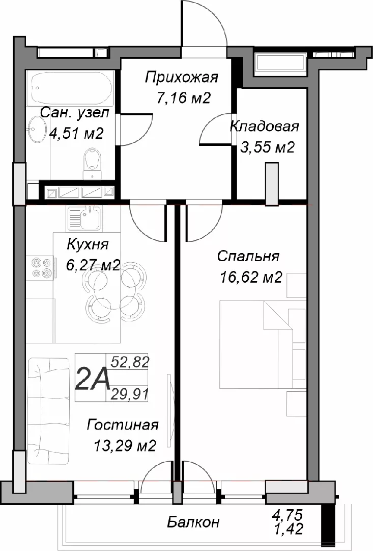 Планировка 2-комн. 11