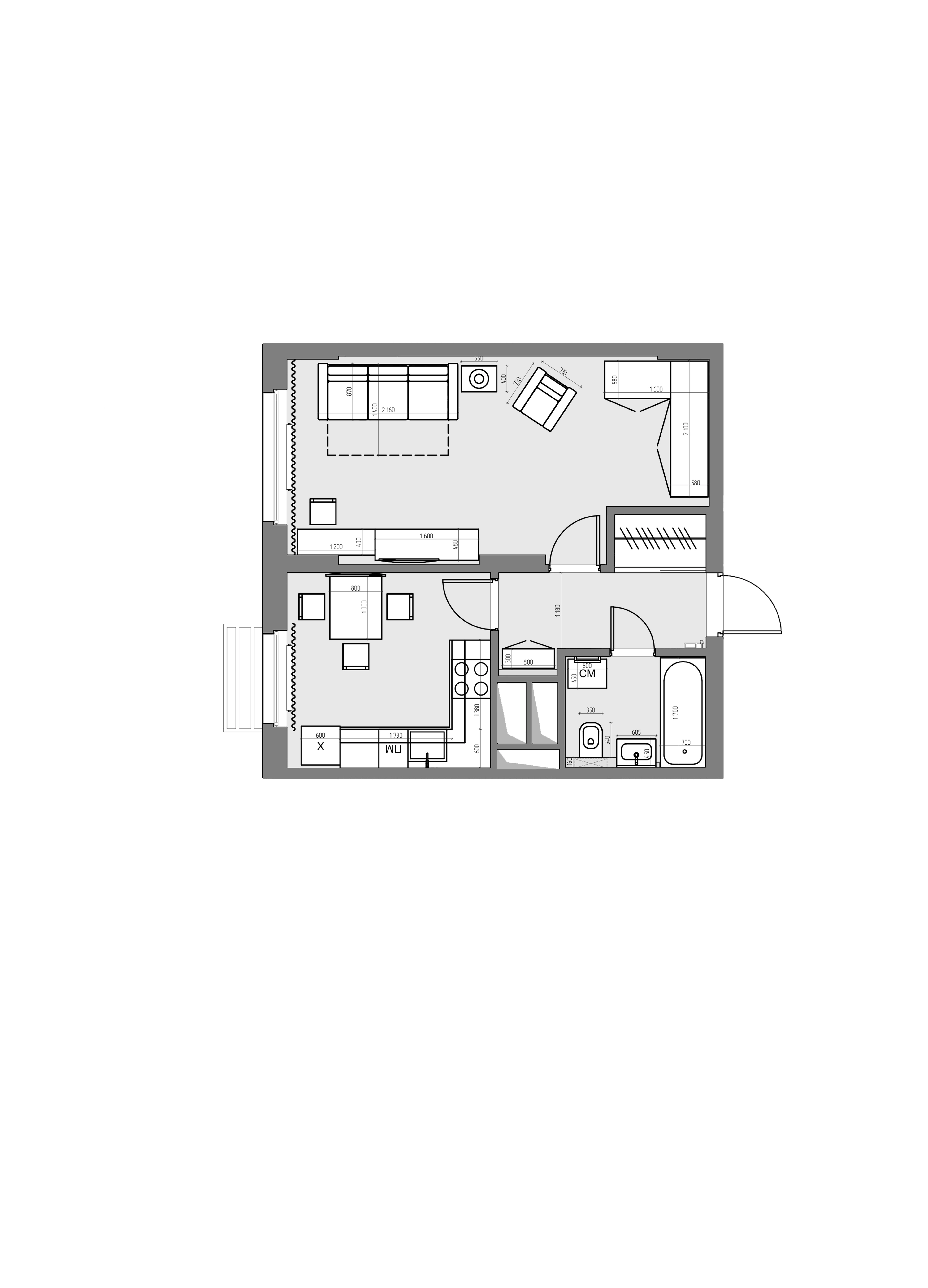 Планировка 1-комн. 7