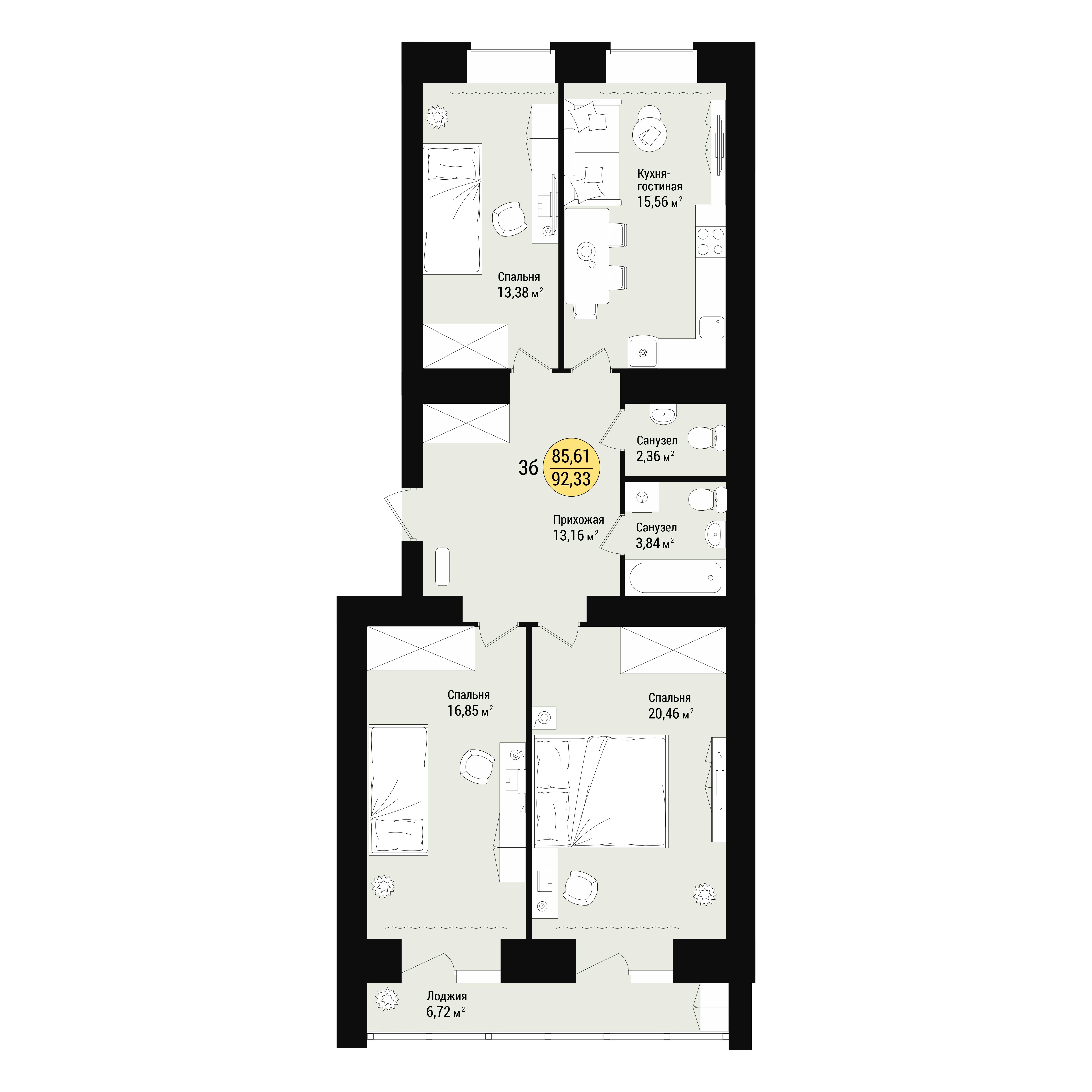 Планировка 3-комн. 3