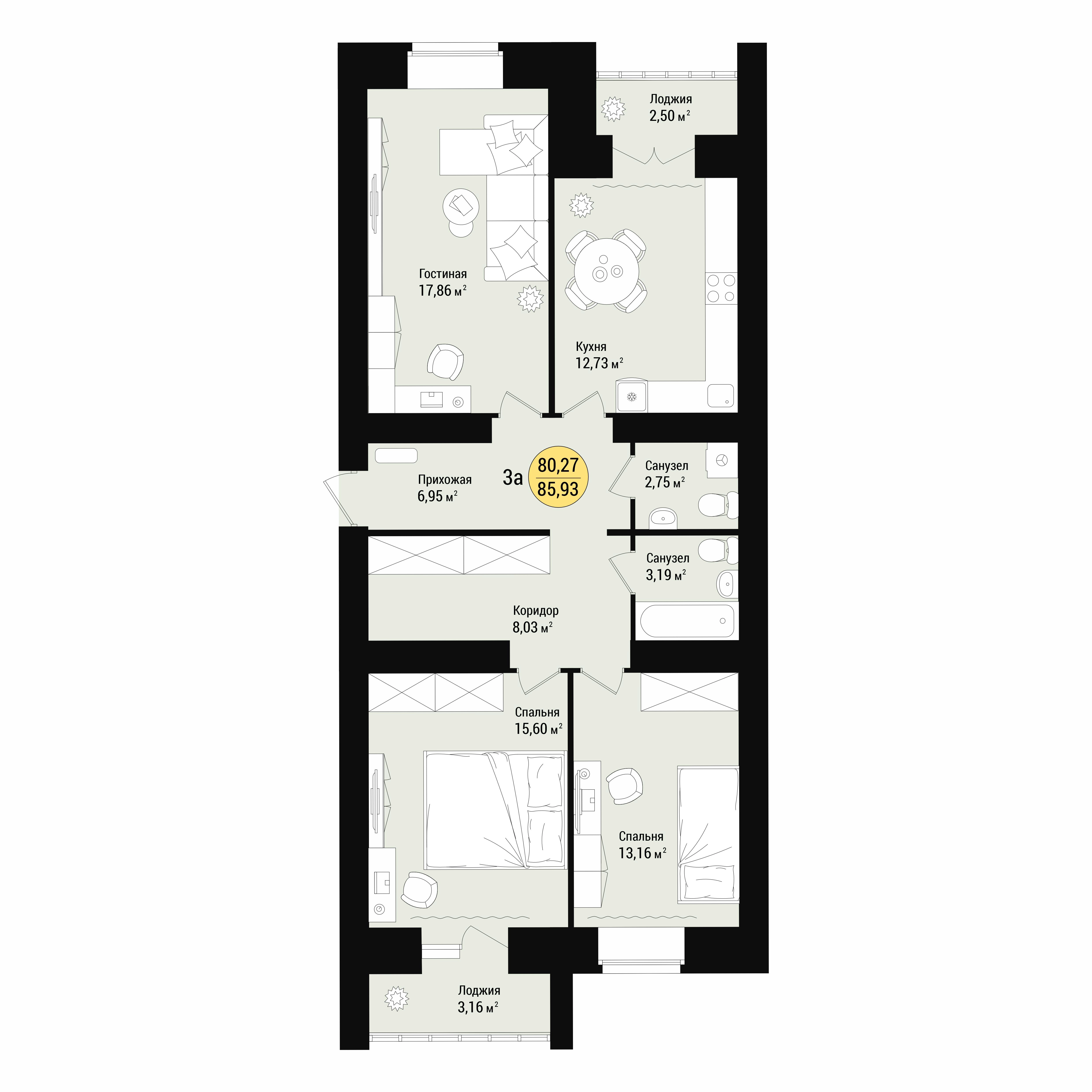 Планировка 3-комн. 3