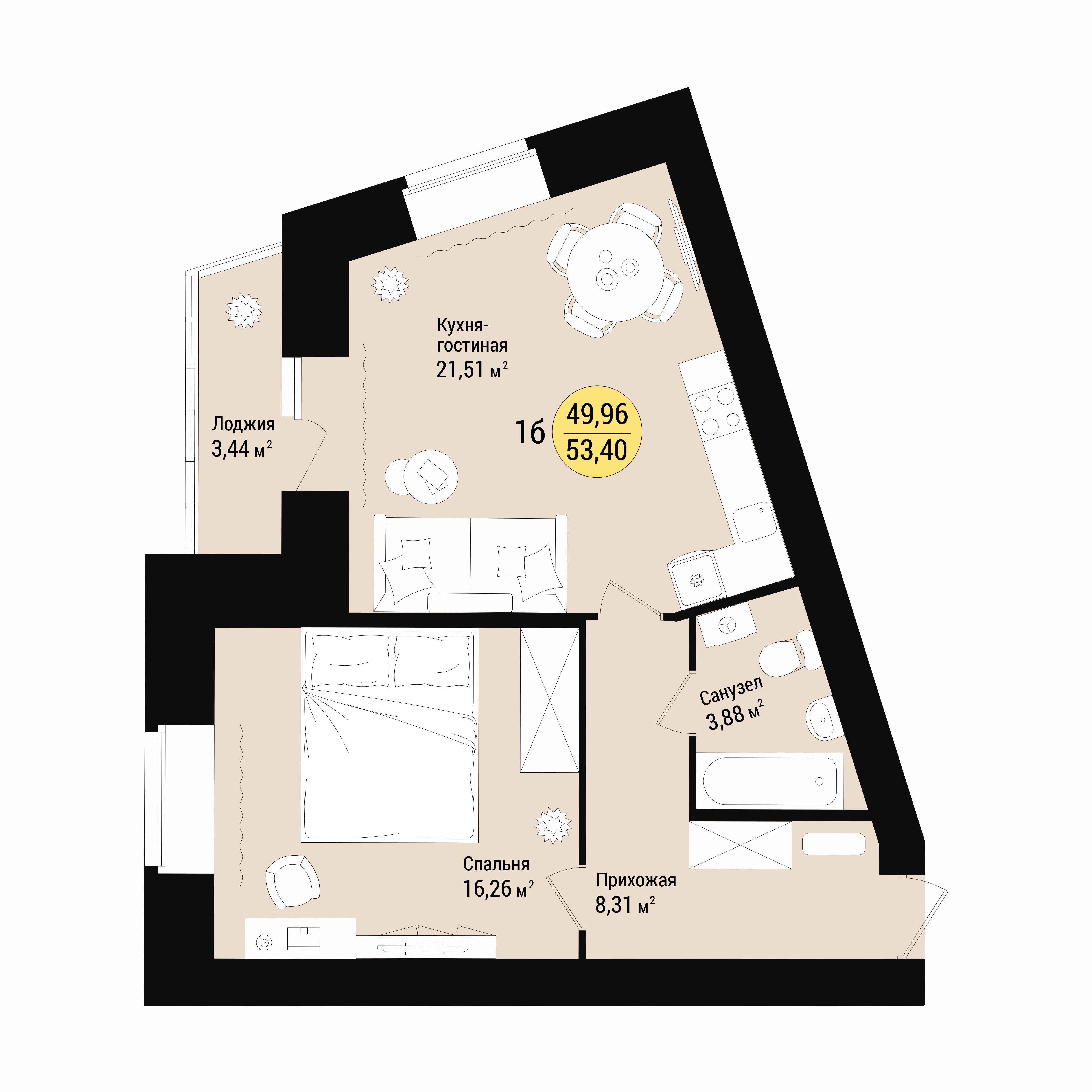 Планировка 1-комн. 14