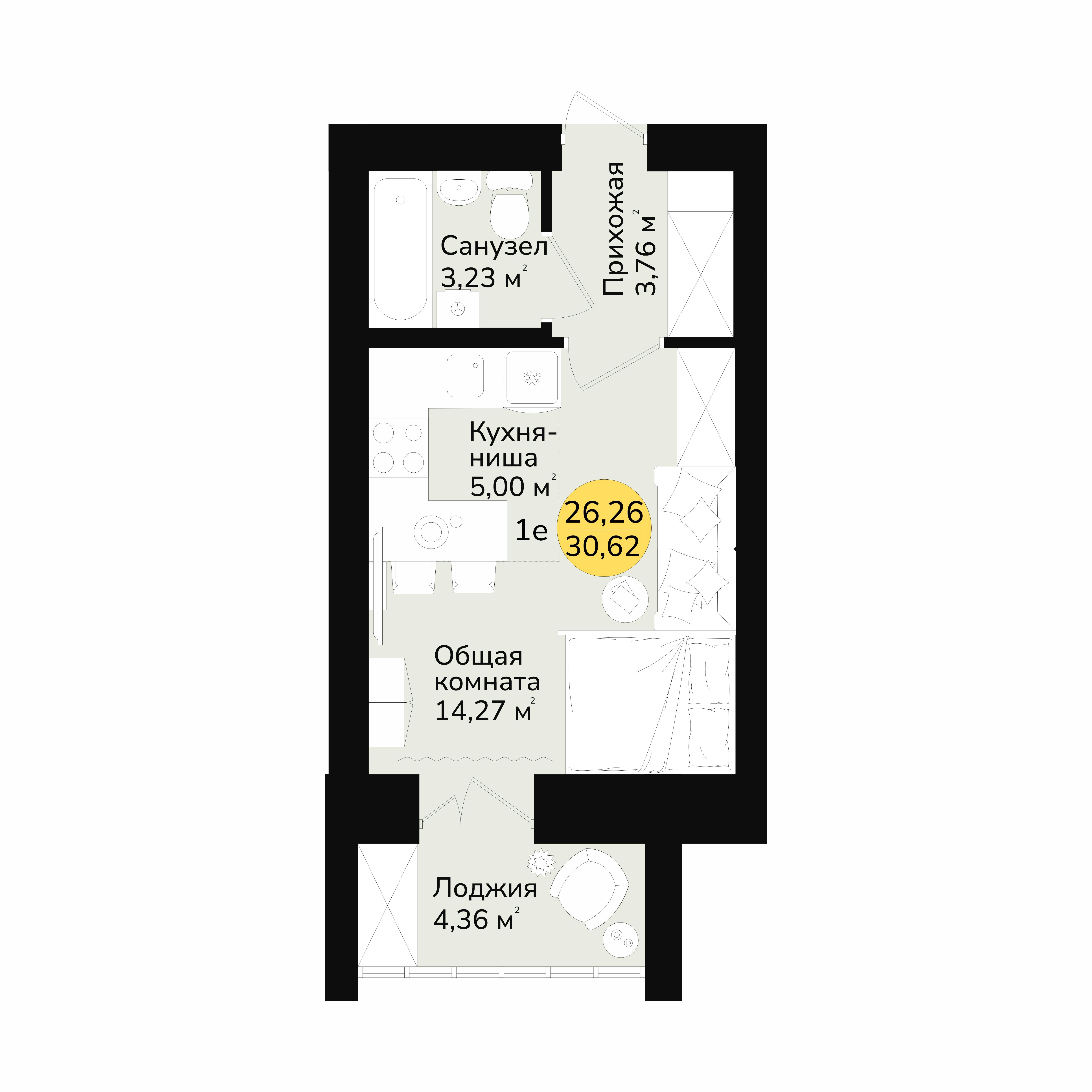 Планировка 1-комн. 3